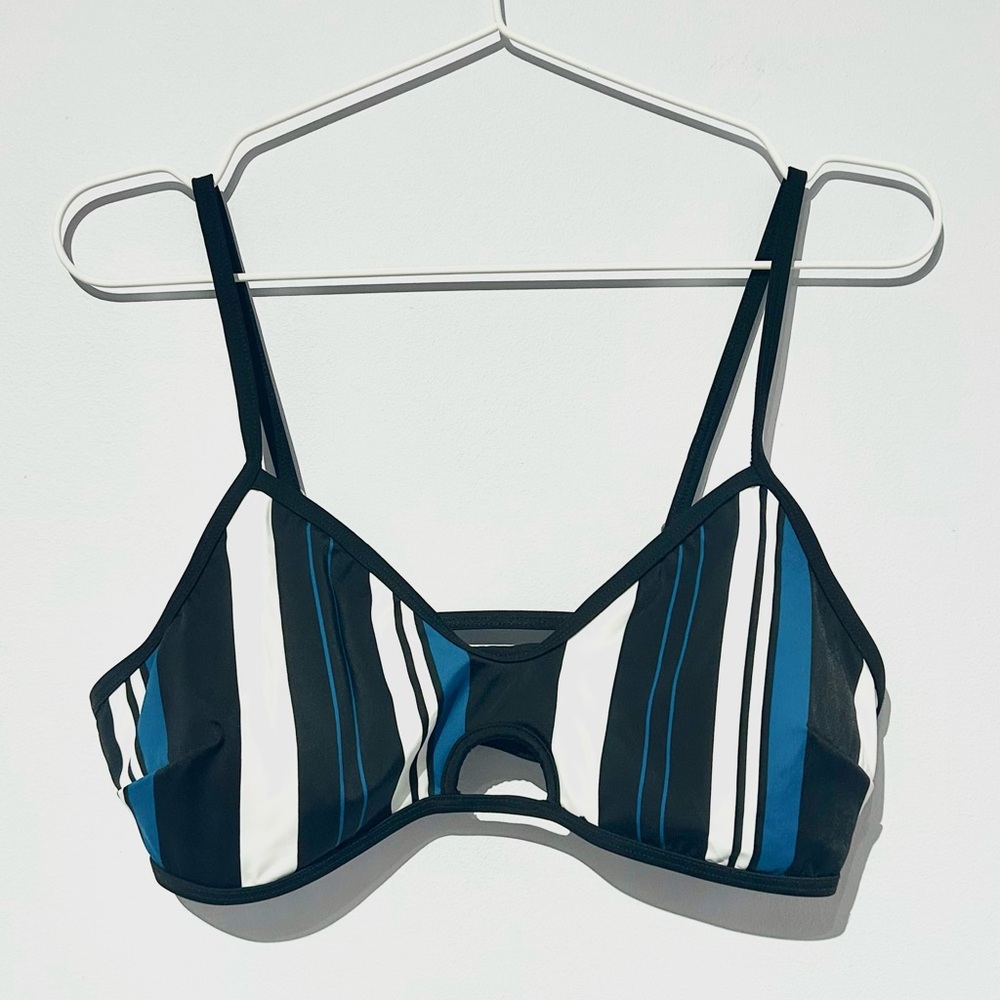 ⭐️ 2/$35  NWOT CUPSHE striped bikini top (black, teal, and white)